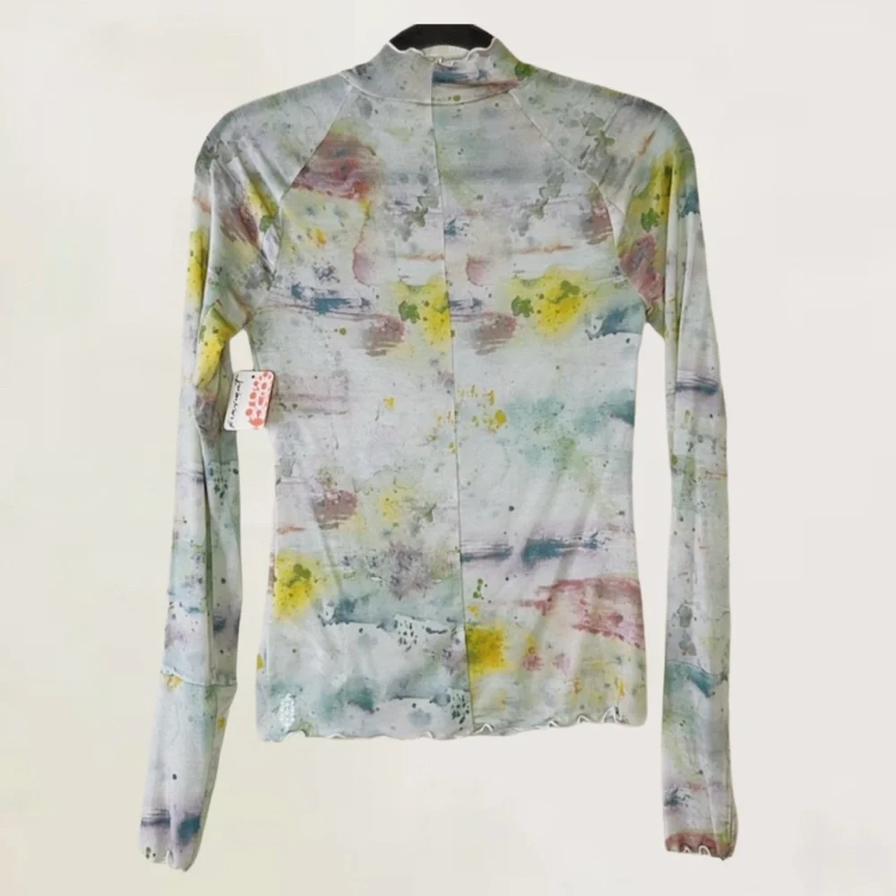 Free People Mesh High Jump Long Sleeve Mock Neck Top Transcend Speckle M - Picture 6 of 10